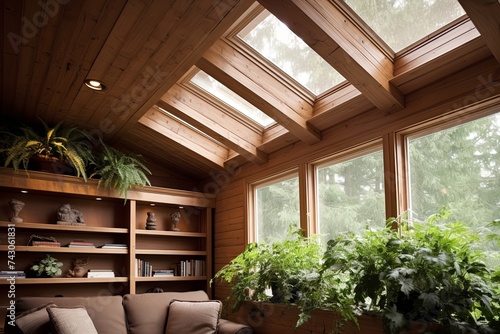 Reclaimed Wood Ceiling Designs: Green Plant Indoor Living Room Inspiration © Michael
