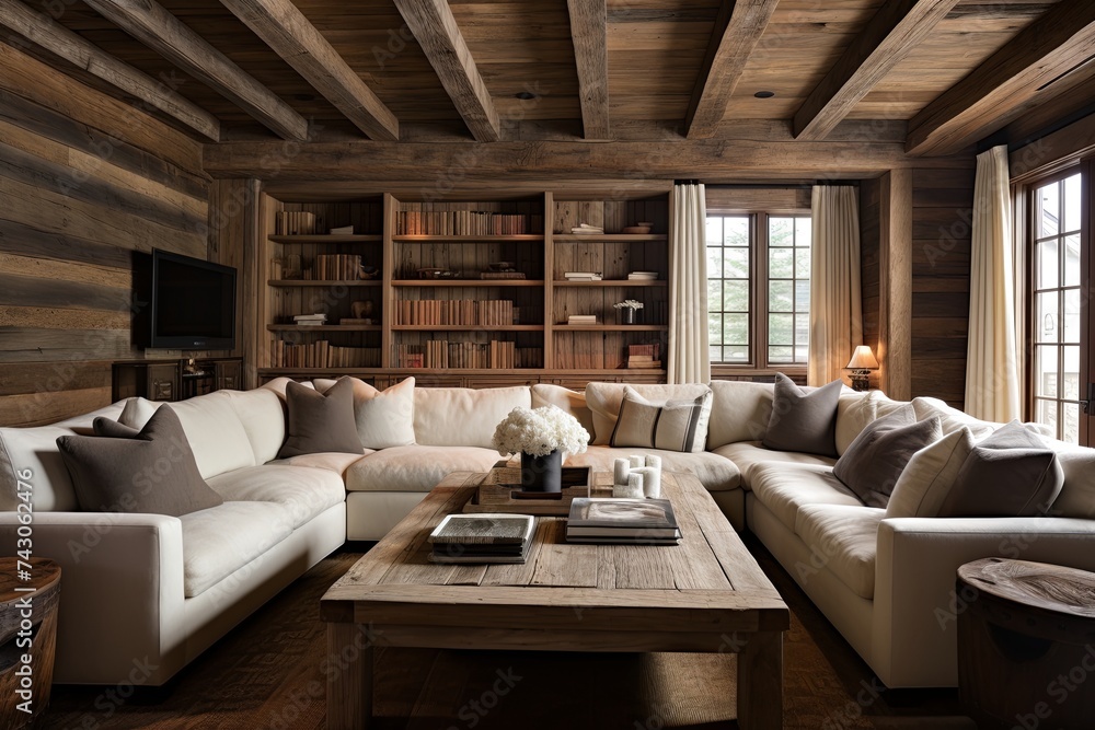 Reclaimed Wood Ceiling Designs - White Sofa and Wood Table Room D�cor