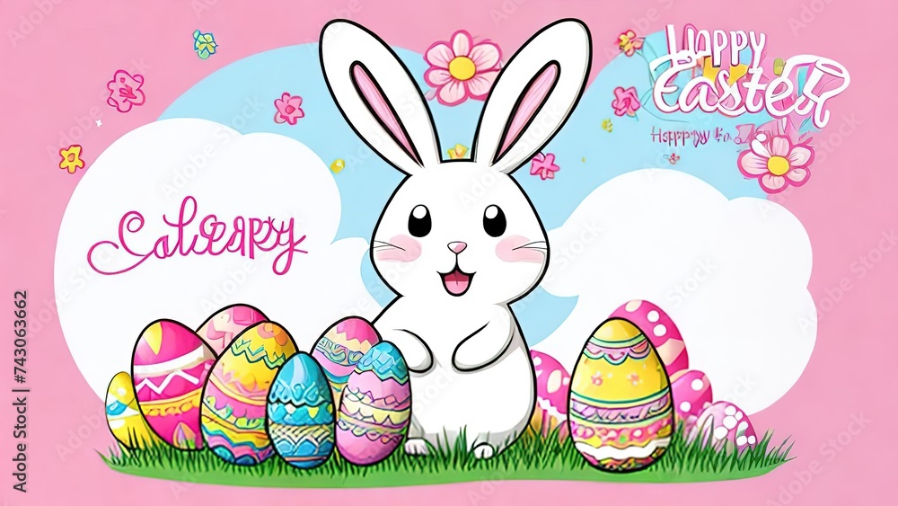 Cute funny Easter bunny, watercolor Easter card, Happy Easter, Easter greeting or invitation Cute funny Easter bunny, watercolor Easter card, Happy Easter, Easter greeting or invitation