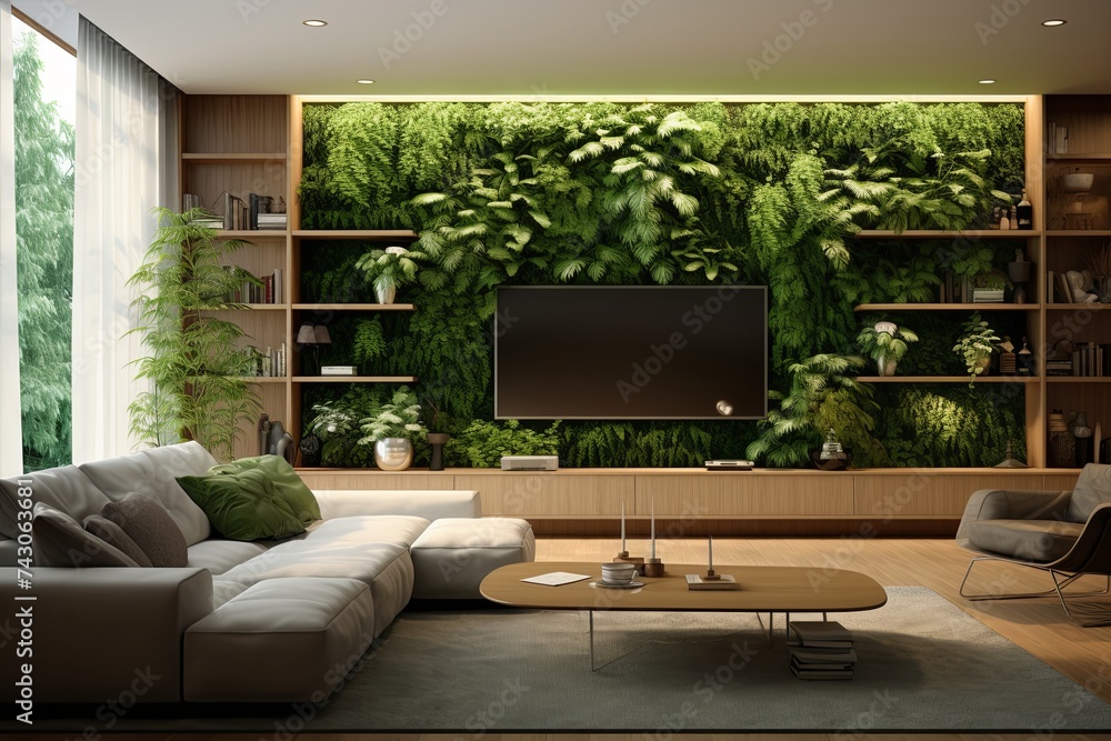 Sustainable Green Wall Living Room Design for Eco-Friendly Home Interiors