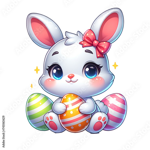 cute easter bunny with easter eggs