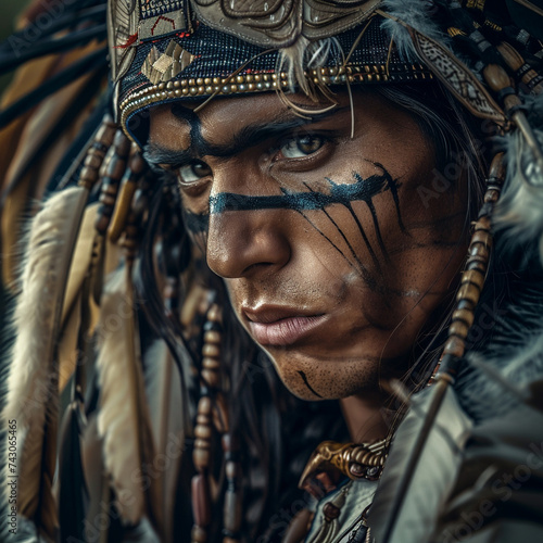 Indian warrior adorned with historic battle gear close up capturing the essence of bravery and tradition