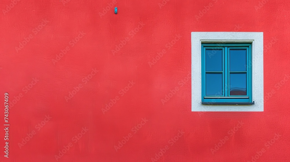 On the freshly painted wall of a house there is a single closed window. Illustration for cover, card, postcard, interior design, banner, poster, brochure or presentation. On the freshly painted wall of a house there is a single closed window. Illustration for cover, card, postcard, interior design, banner, poster, brochure or presentation.
