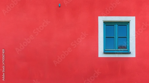 On the freshly painted wall of a house there is a single closed window. Illustration for cover, card, postcard, interior design, banner, poster, brochure or presentation. © Login