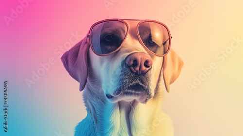 Dog with glasses. Close-up portrait of a dog. Anthopomorphic creature. A fictional character for advertising and marketing. Humorous character for graphic design. © Login