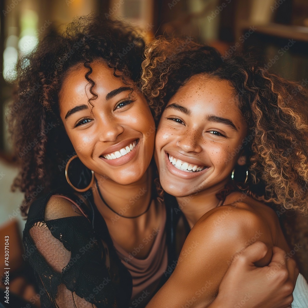Radiant Smiles: Mother and Daughter Embracing in Warm Light. Generative ai Radiant Smiles: Mother and Daughter Embracing in Warm Light. Generative ai