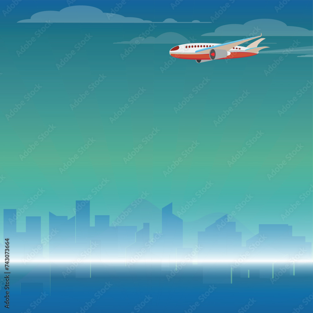 Airplane Flight. Time to Travel Concept Poster Card Flat Design Style. Vector illustration	