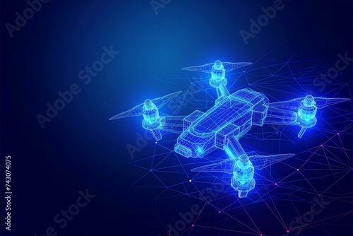 Drone hologram made of dots. Invention and research concept. Background with selective focus and copy space
