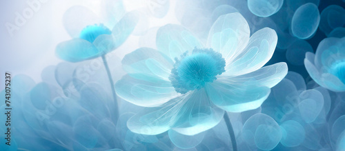Piękny kwiat, abstrakcja, niebieskie tło, puste miejsce	