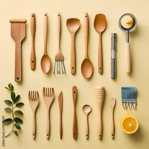 wooden kitchen cooking tools