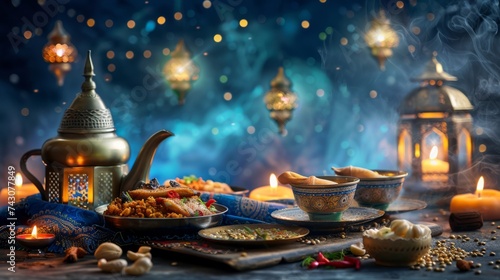 Ramadan dinner. Arabic Middle Eastern traditional cuisine photo