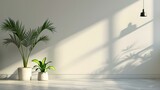 Minimalist indoor plants in sunlight, simple modern decor. white space and natural shadows. elegant interior design for peace and tranquility. AI
