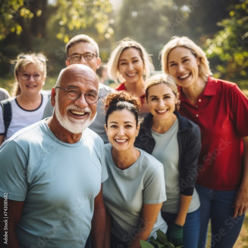 Stock image of a group of elderly individuals volunteering for a cause, making a positive impact Generative AI © vadosloginov