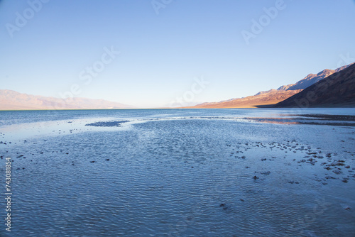 Lake Manly and salt flats at Badwater Basin in Death Valley National Park, California