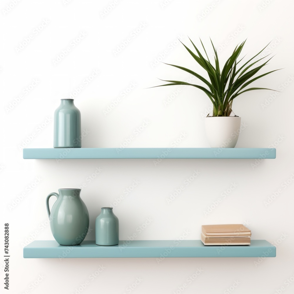 Stock image of an office wall shelf on a white background, decorative, display and storage Generative AI