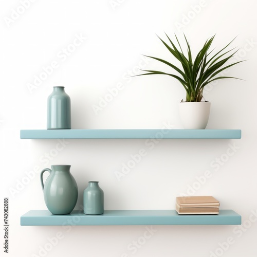 Stock image of an office wall shelf on a white background  decorative  display and storage Generative AI