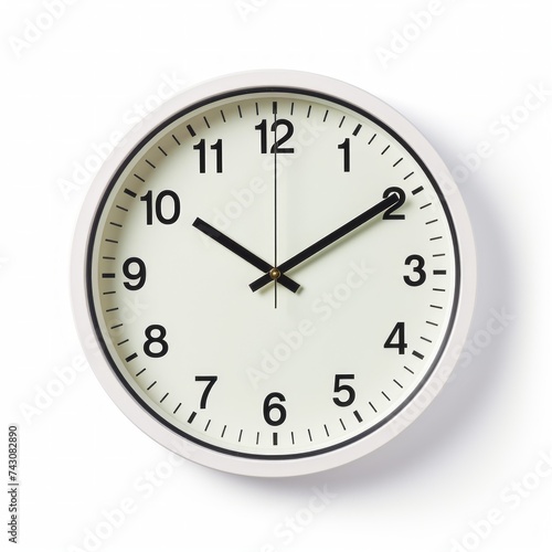 Stock image of an office wall clock on a white background, functional, timekeeping accessory Generative AI