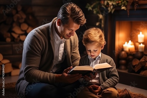 Father and son enjoy reading the Bible