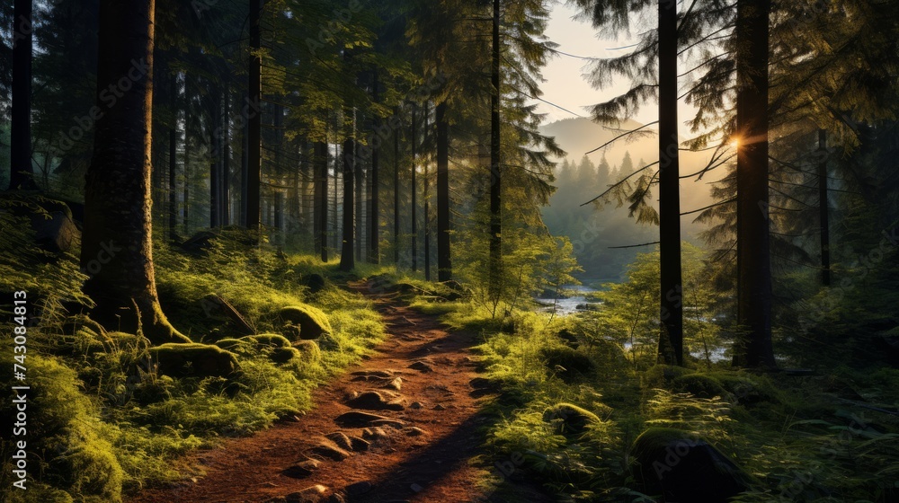 Obraz premium Generative AI Tranquil Forest Jog