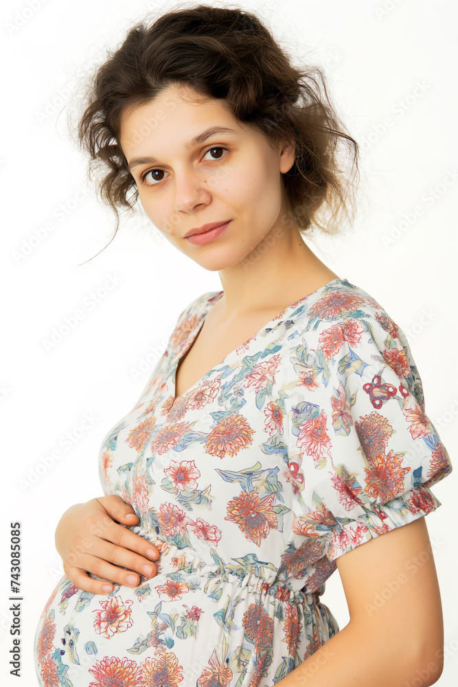 Pregnant woman on a white background