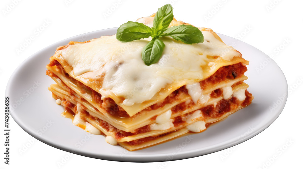 Lasagna on a plate isolated on transparent a white background Lasagna on a plate isolated on transparent a white background