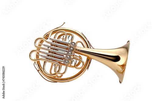 : Classic French Horn with Golden Finish Isolated on Black