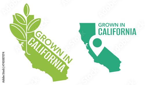 Grown in California , USA. Vector label