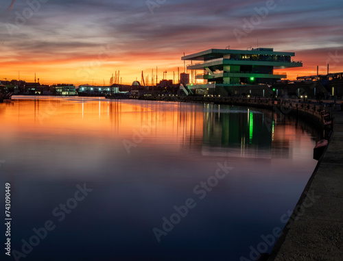 Beautiful sunset in the port of Valencia (Spain) photo