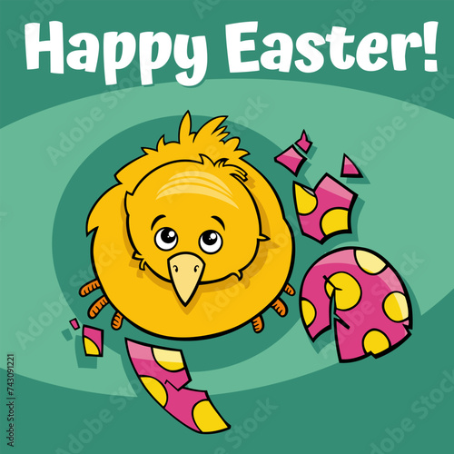 cartoon Easter Chick hatched from Easter egg greeting card