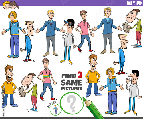 find two same cartoon young men characters activity