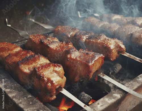 Barbecue. A gastronomic tradition that brings together fire, succulent meat, and seasonings, offering a unique and delicious grilled flavor experience. AI generation.	