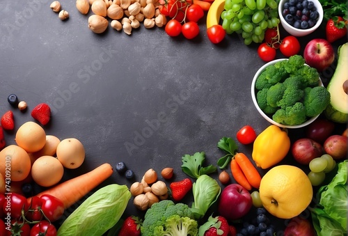Proper nutrition banner copy space background healthy food diet menu vegetables fruit fresh Healthy lifestyle, advertising, creative Lifestyle. Nutrition for weight loss Food for losing body.