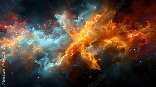 visualization of space, Fire dragon in above galaxy concept illustration