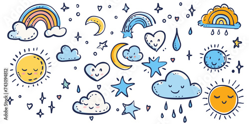 Cute hand drawn doodle weather elements. Vector illustration.