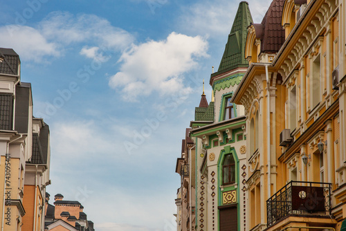 Houses of Podil Vozdvizhenka neighborhood of Kyiv city, Ukraine. photo