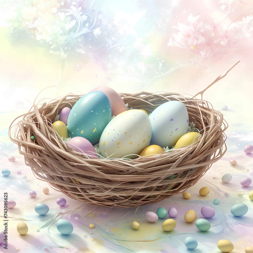 Easter card with painted colored eggs. Easter card with painted colored eggs.