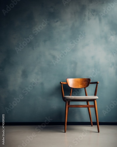 Wooden Chair in Front of Blue Wall
