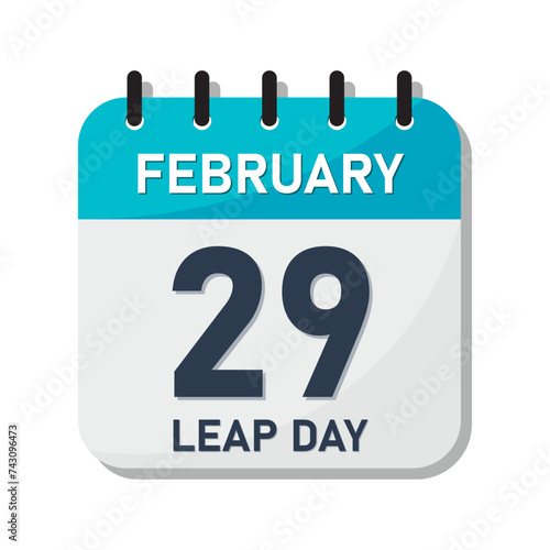 29 February leap year day calendar vector illustration in blue and grey color on white background - Vector Icon
