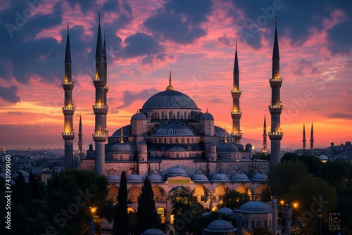 Majestic View of the Blue Mosque at Sunset in Istanbul, Turkey