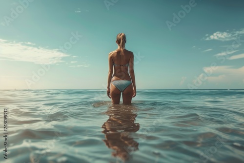 Mature Woman Enjoying Serenity in the Ocean at Tropical Resort