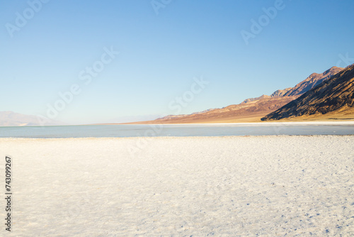 Lake Manly and salt flats at Badwater Basin in Death Valley National Park, California