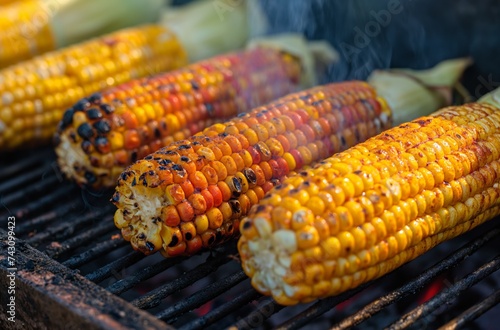 Grilled corn cobs on barbecue