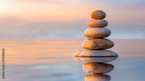 Tranquil Stone Balance with Reflection in Water 