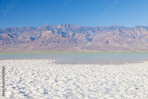 Lake Manly and salt flats at Badwater Basin in Death Valley National Park, California