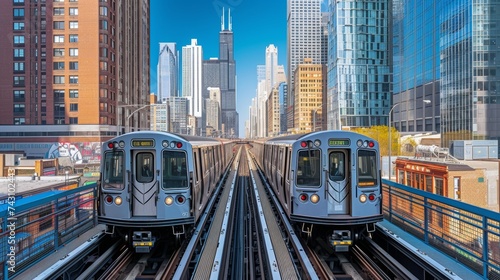 Chicago Elevated Trains at Adams & Wabash Station with a View Between Platforms photo