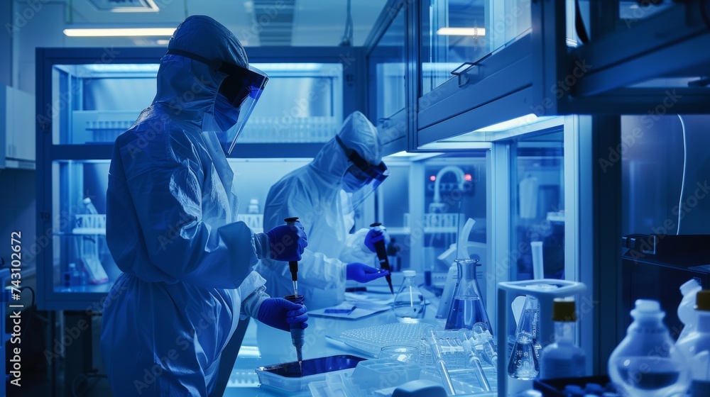 Women Scientists Collaborating on COVID-19 Research in a High-Tech Laboratory Wearing PPE Women Scientists Collaborating on COVID-19 Research in a High-Tech Laboratory Wearing PPE