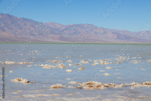 Lake Manly and salt flats at Badwater Basin in Death Valley National Park, California