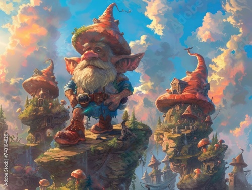 Gnome crafted wonders stand tall beside ancient rites of trolls and elves challenging the might of cyclops and hydras under the chimeric skies photo
