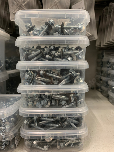 roofing screws packed in plastic containers