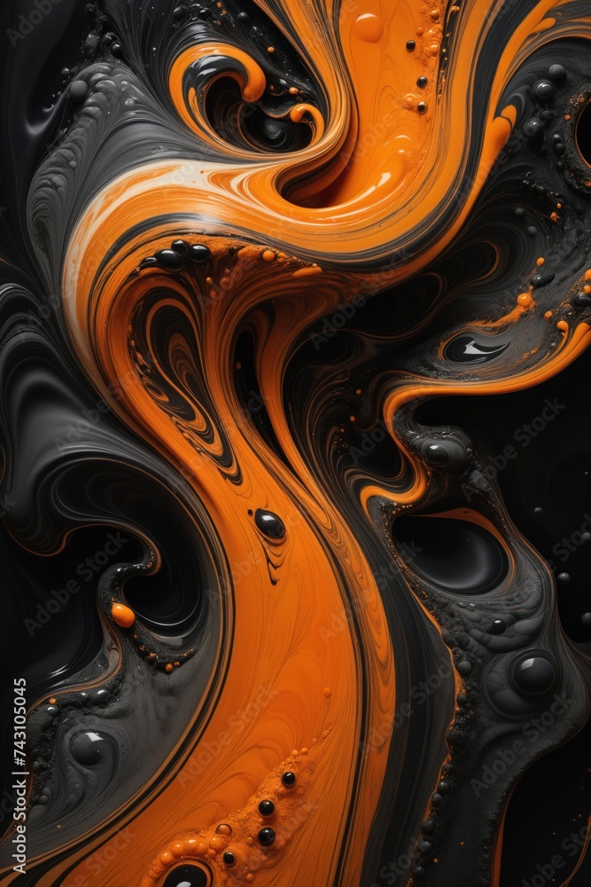 Abstract Orange and Black Swirl Patterns in a Fluid Art Design Abstract Orange and Black Swirl Patterns in a Fluid Art Design